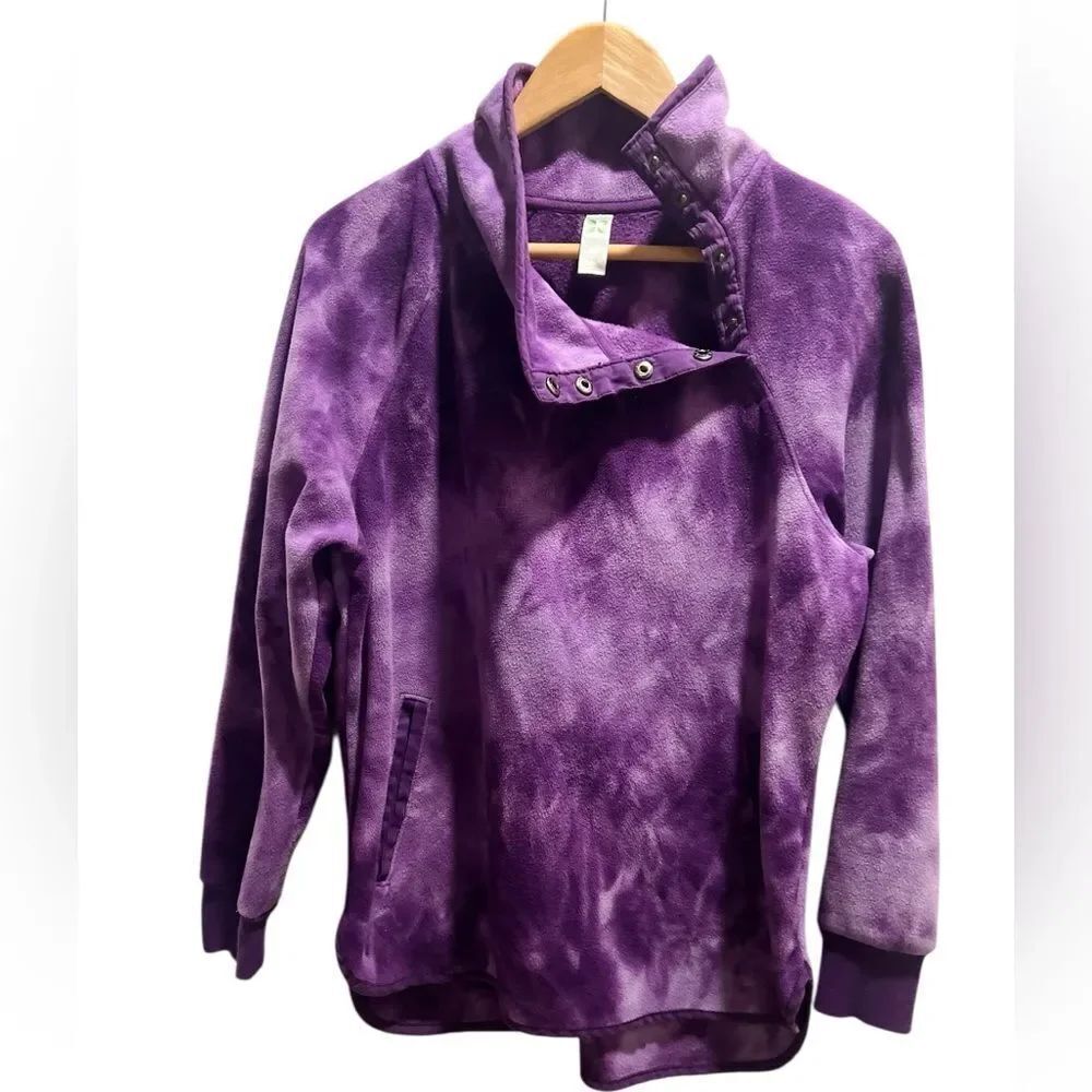 GreenTea Purple Tie-Dye Fleece Pullover Snap Neck Jacket Size Large
